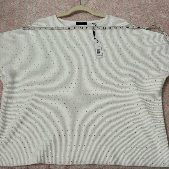T Tahari Off White Knit Silver Rhinestone Sweater Size Large Holiday Winter Fall - Picture 6 of 14